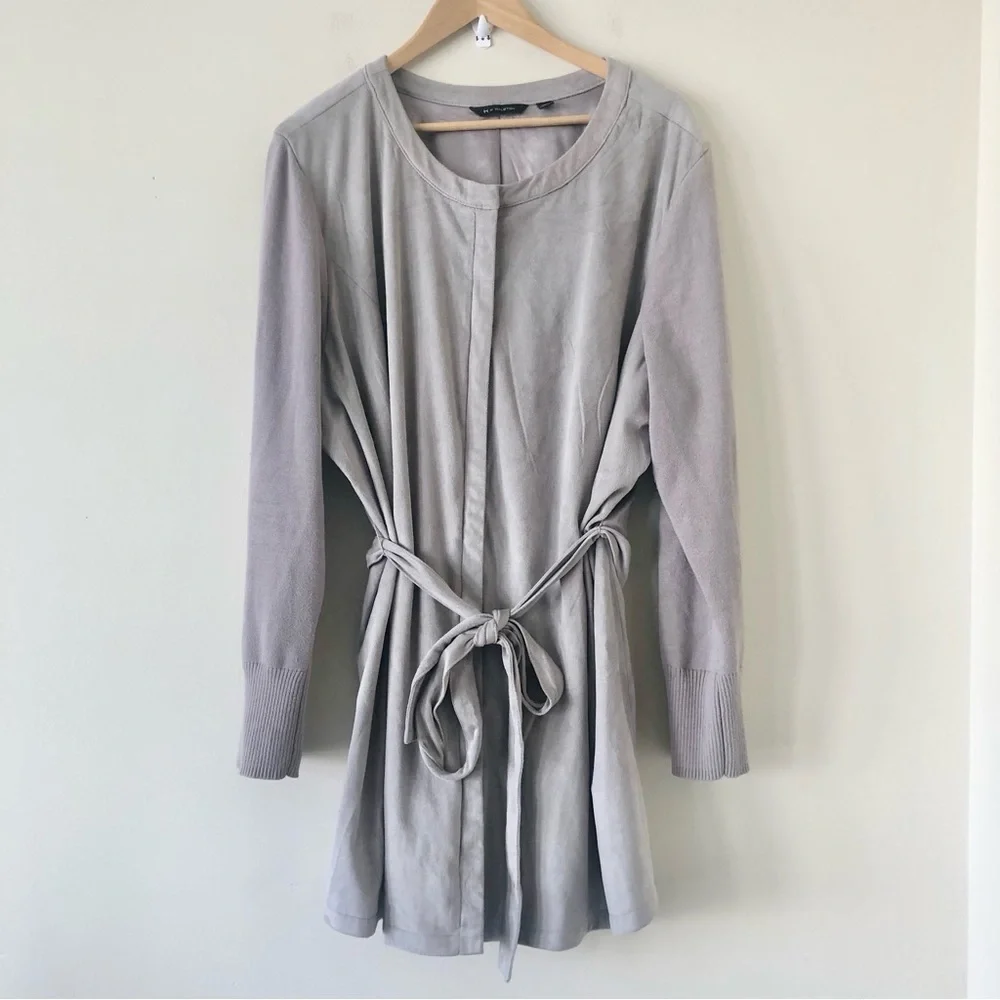 H by Halston Faux Suede Zip Up Duster Style Jacket With Tie Waist Size 26W
